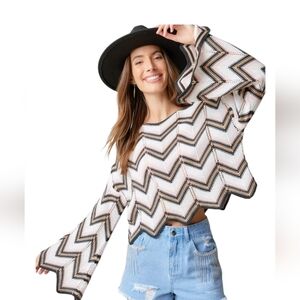 Boho Crochet Chevron Patterned Bell Sleeve Top